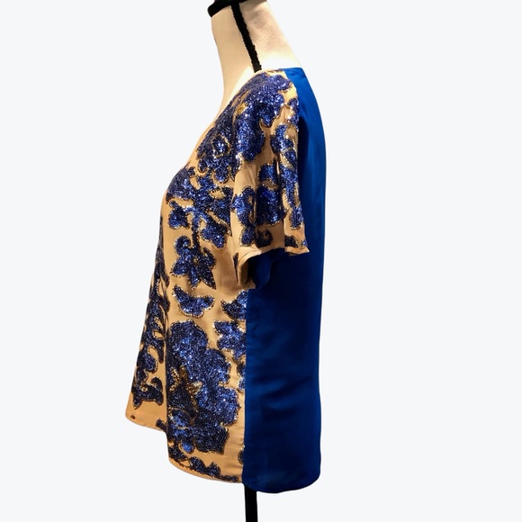 TRACY REESE NEIMAN MARCUS FOR TARGET BEIGE & ROYAL BLUE SEQUIN TOP - Picture 8 of 16